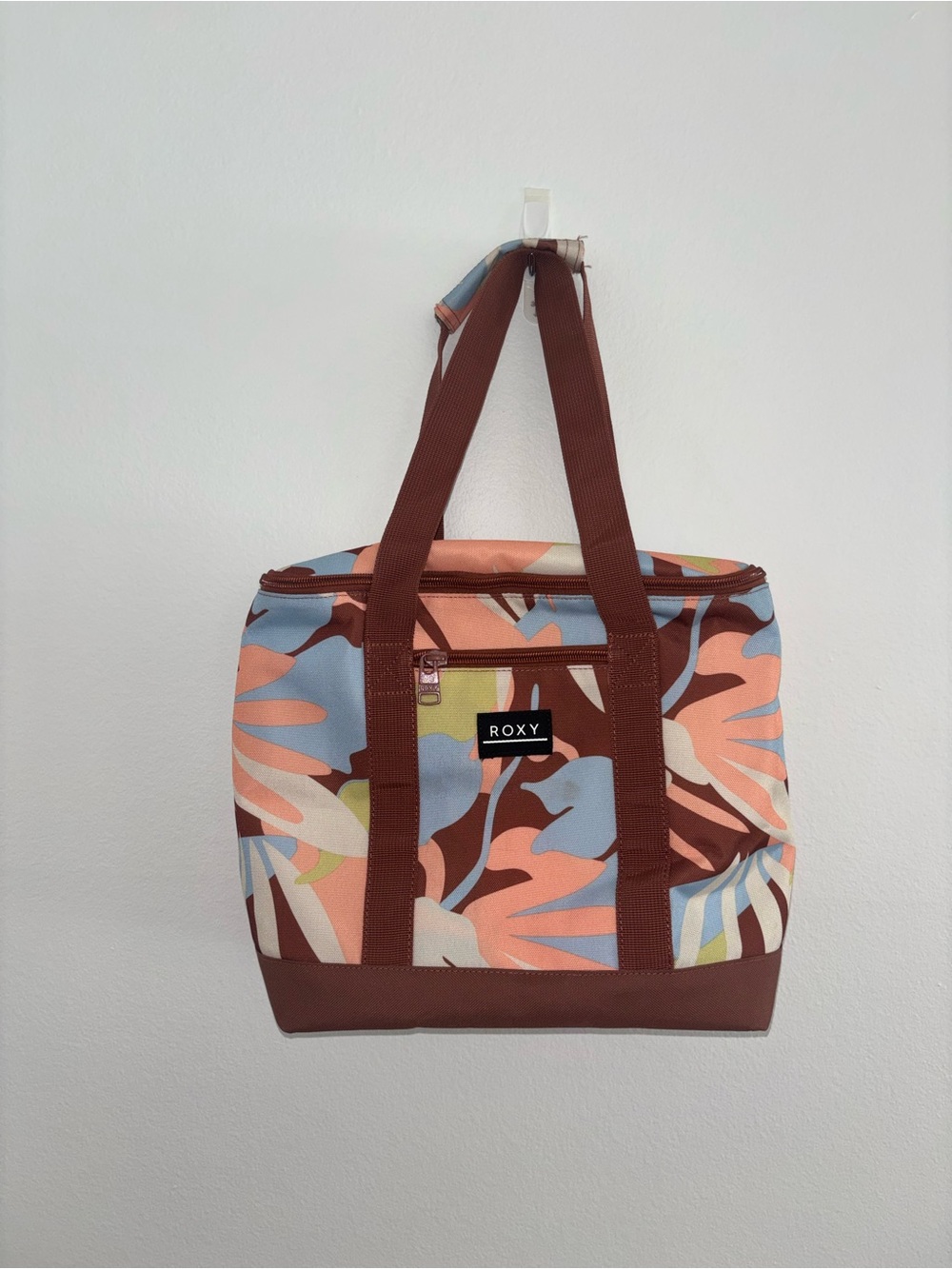 Roxy Floral Print Canvas Tote - Peach, Brown & Light Blue